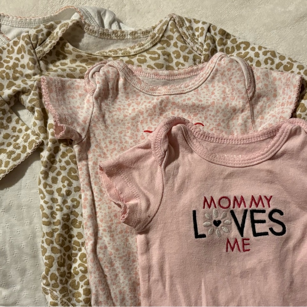 Pink and Leopard Print Baby Onesies 3m